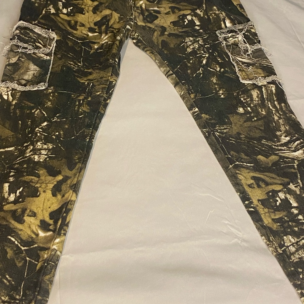 Camouflage Cargo Pants with Distressed Pockets
